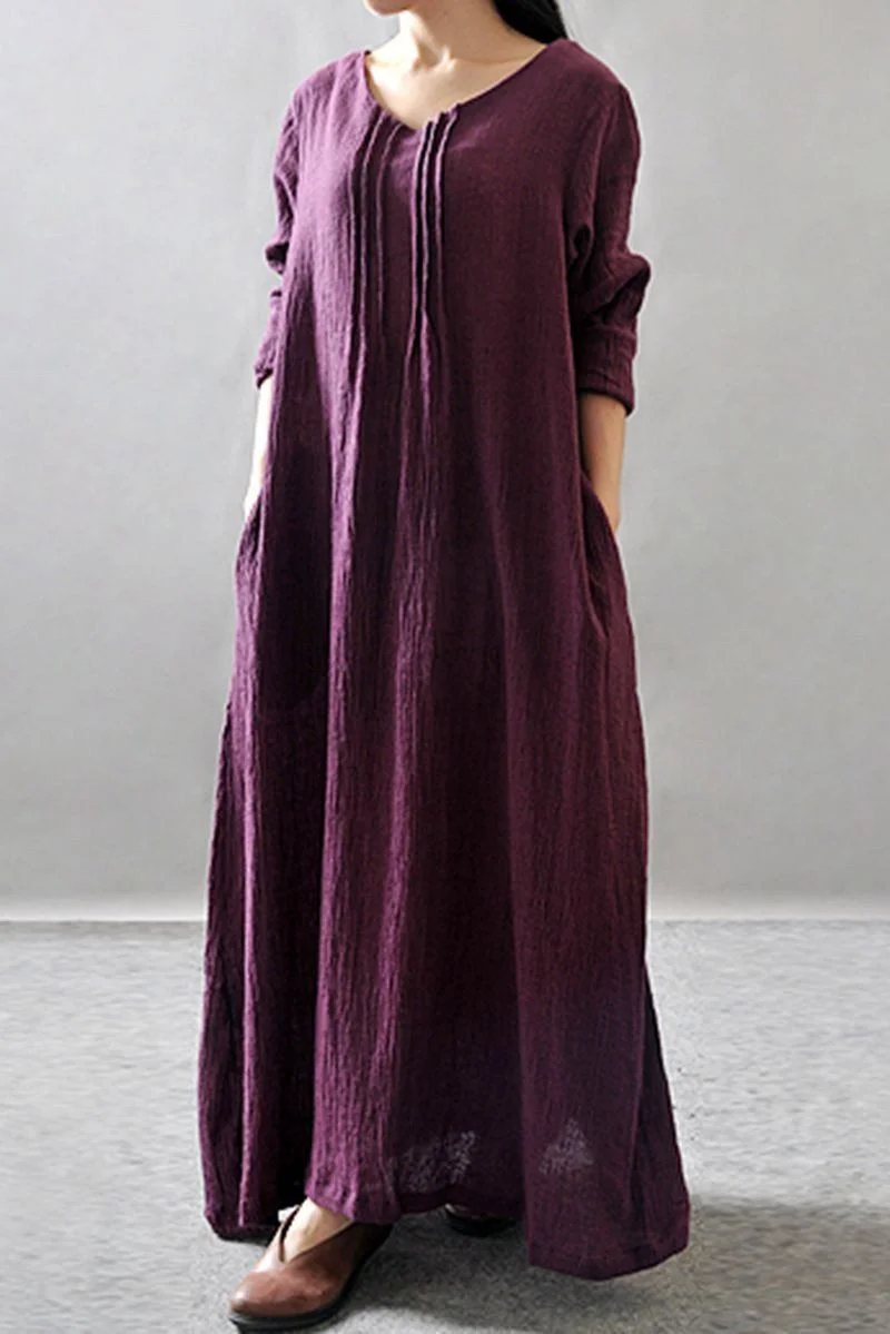 Purple/Black/Orange Maxi Linen Plus Size Women Dresses Q3102A