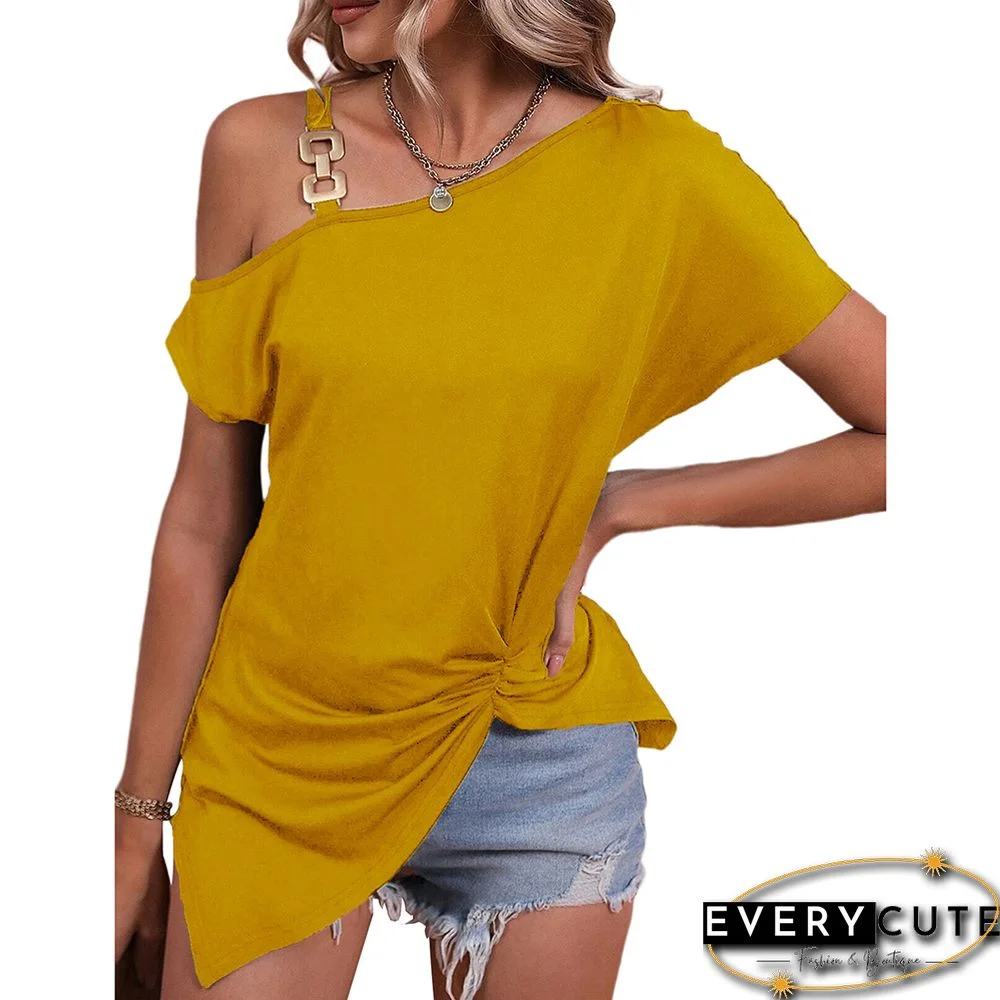 Yellow Asymmetric Dew Shoulder Short Sleeve Top