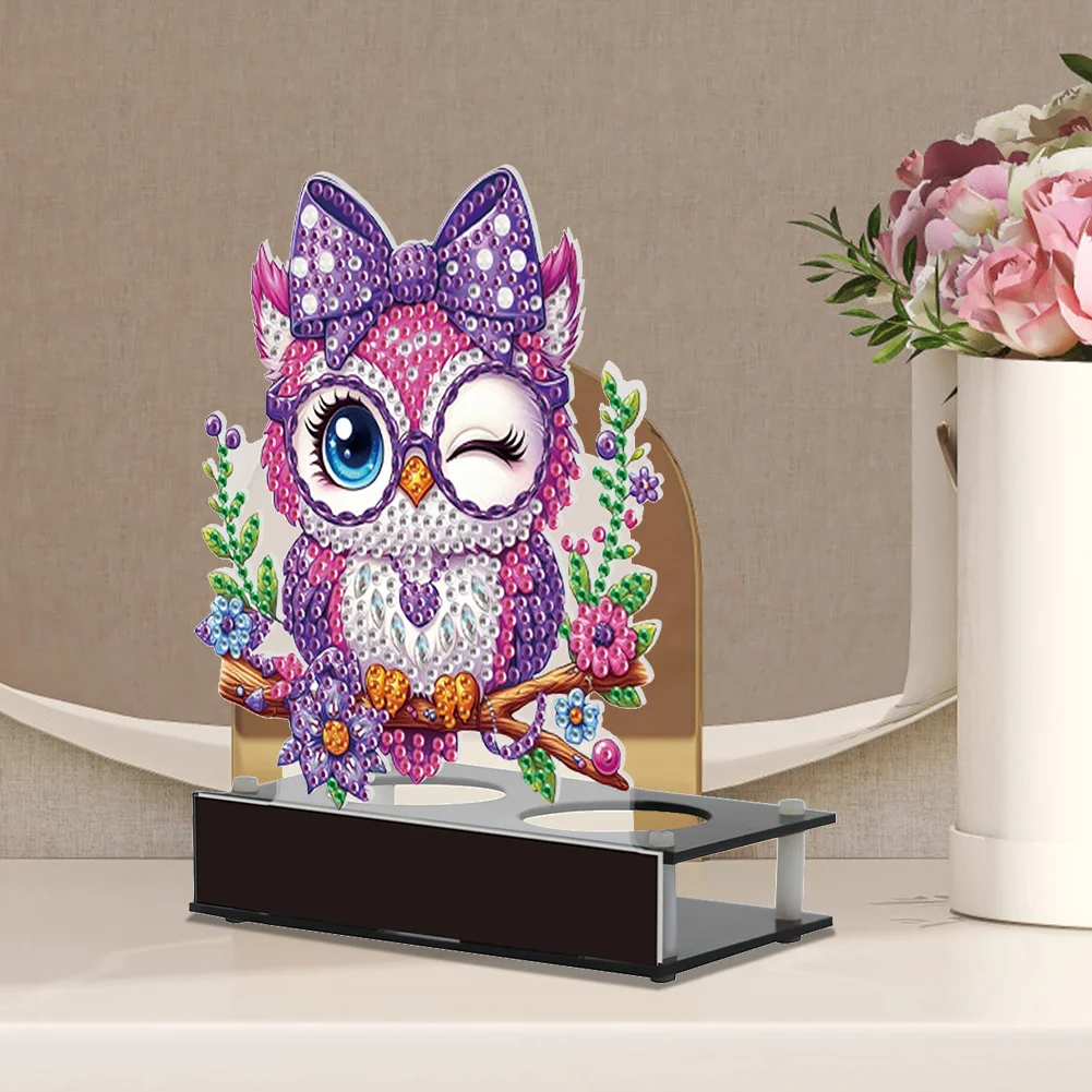 5D DIY Flower Owl Diamond Art Mini Candle Holder for Aromatherapy Art Crafts