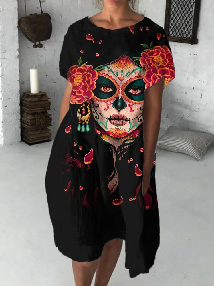 Day Of The Dead Lady Art Print Midi Dress