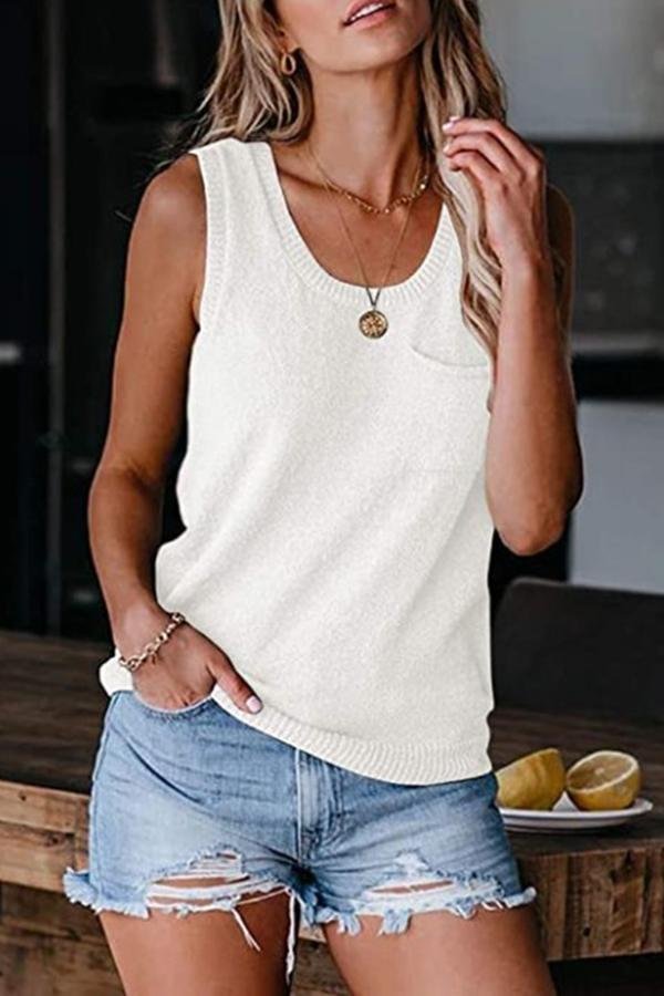 Loose Round Neck Pocket Button Knitted Casual Vest