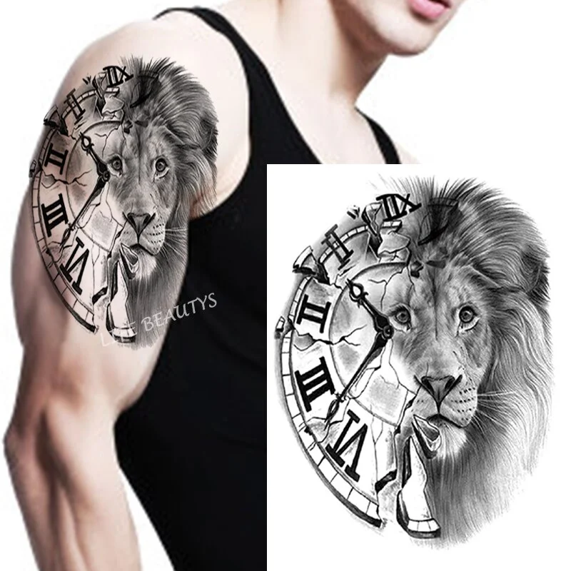 Sdrawing Tiger Cool Temporary Tattoo Sticker Fashion Wolf Waterproof Animal Body Art Arm Fake Removable Tatoo Men Women Personality
