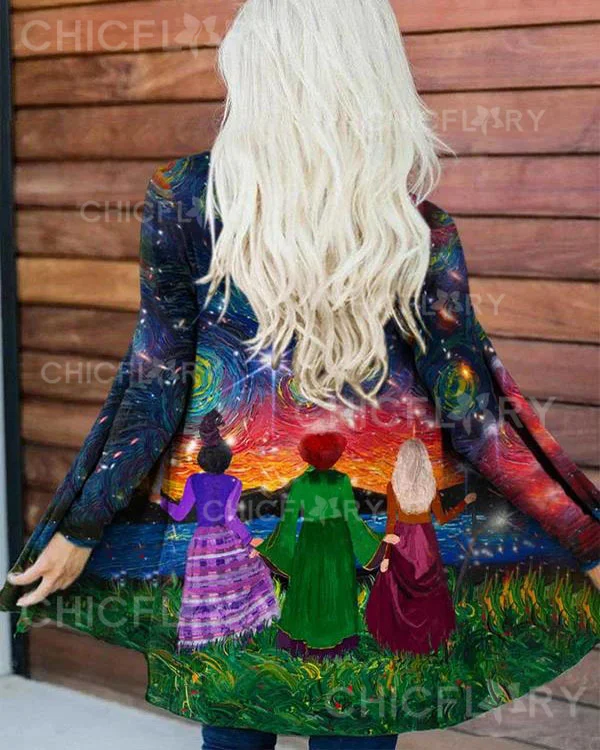 Fashion Abstract Print  Loose Cardigan