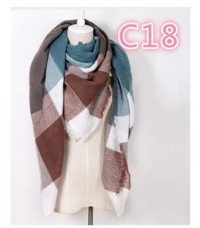 Brand Designer Fashion Pink Scarf Soft Cashmere Acrylic Warp Square Oversize Shawl For Women Winter Plaid Blankets