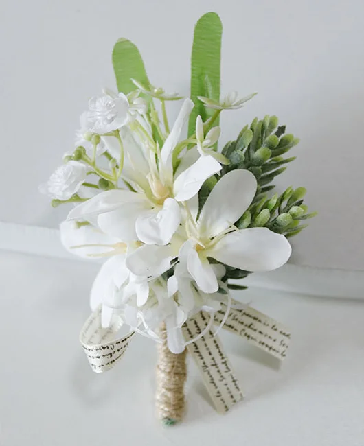 Elegant White Corsage Wedding Artificial Flowers Accessories Boutonniere 