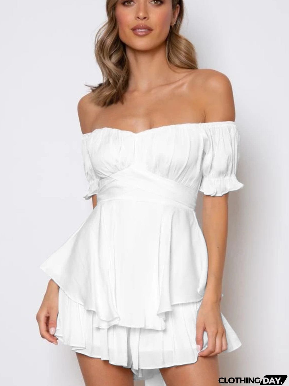 Off Shoulder Flounce Sleeve Mini Dress