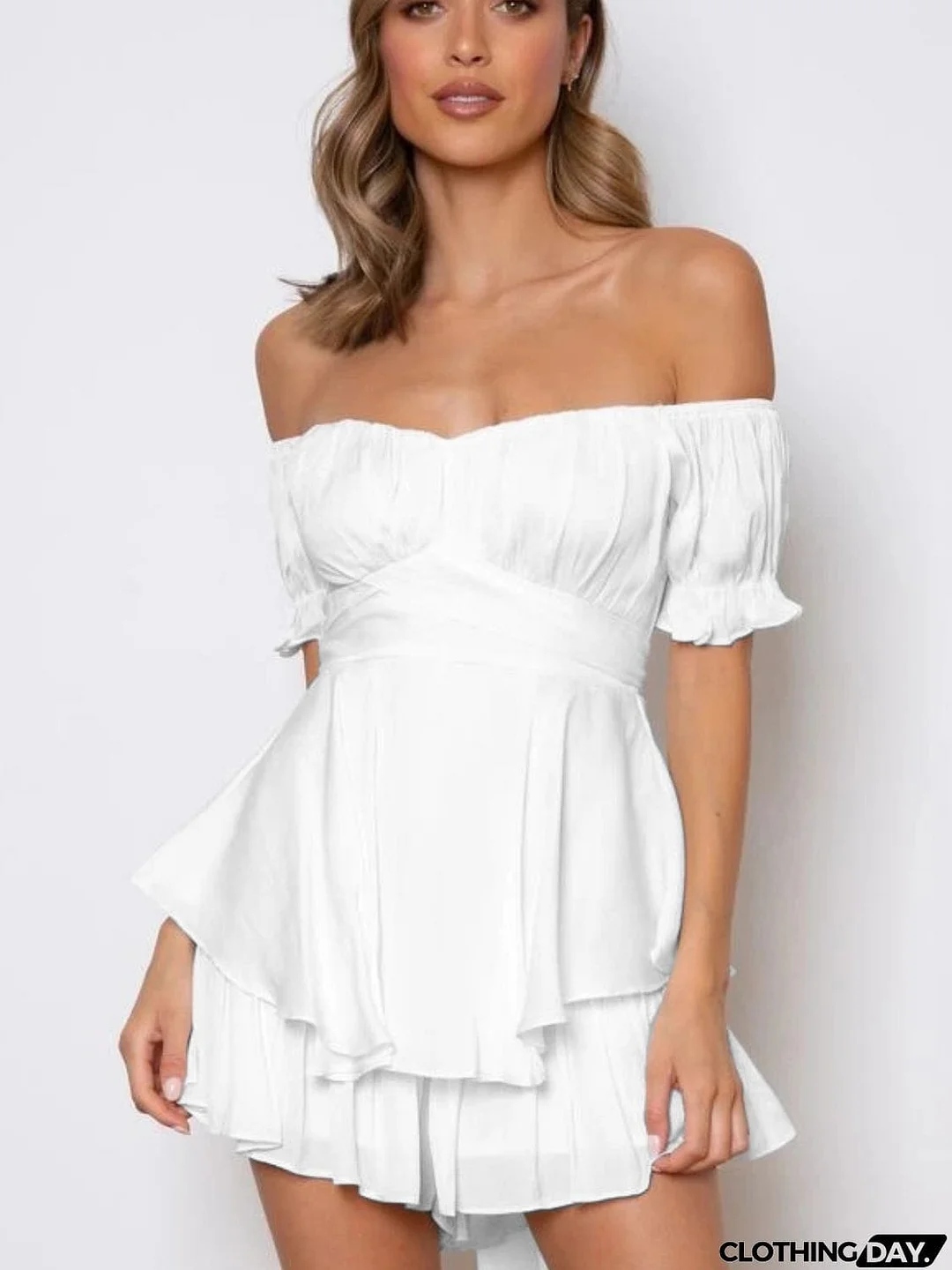 Off Shoulder Flounce Sleeve Mini Dress