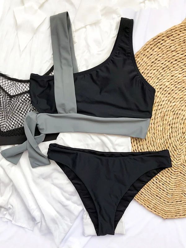 Color-Block Bandage Padded Bralette Brazilian Bikini Swimwear