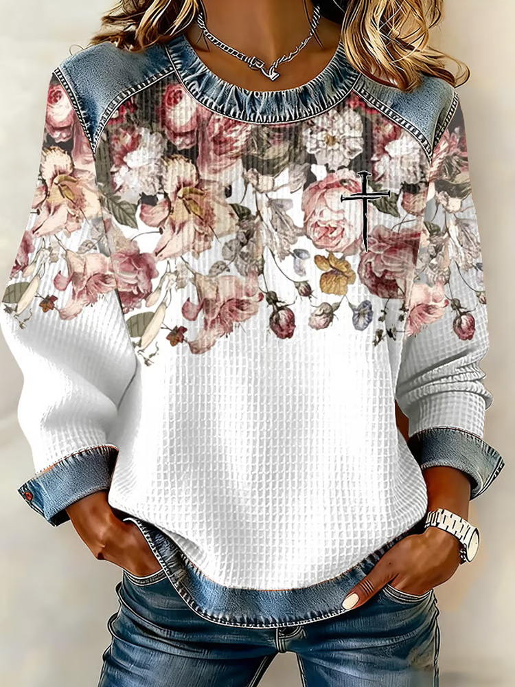 Women's Retro Faith Print Sweatshirt wearshes