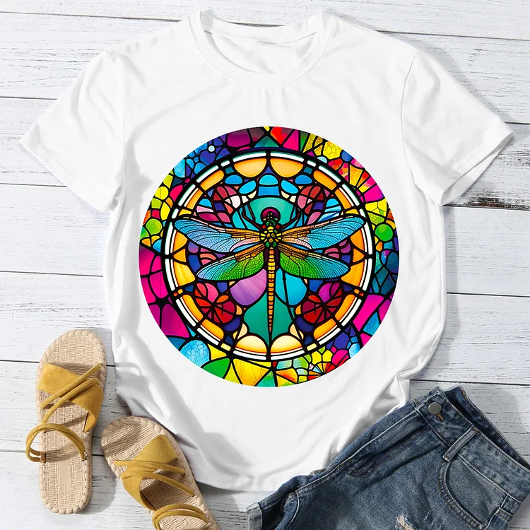 Glittering Dragonfly Women Round Neck T-shirt - BSTCA0097