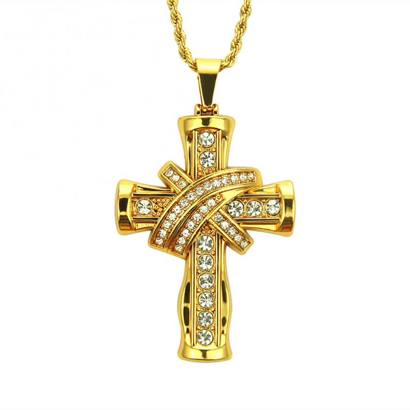 Men's Diamond Inlaid Three-dimensional Cross Necklace