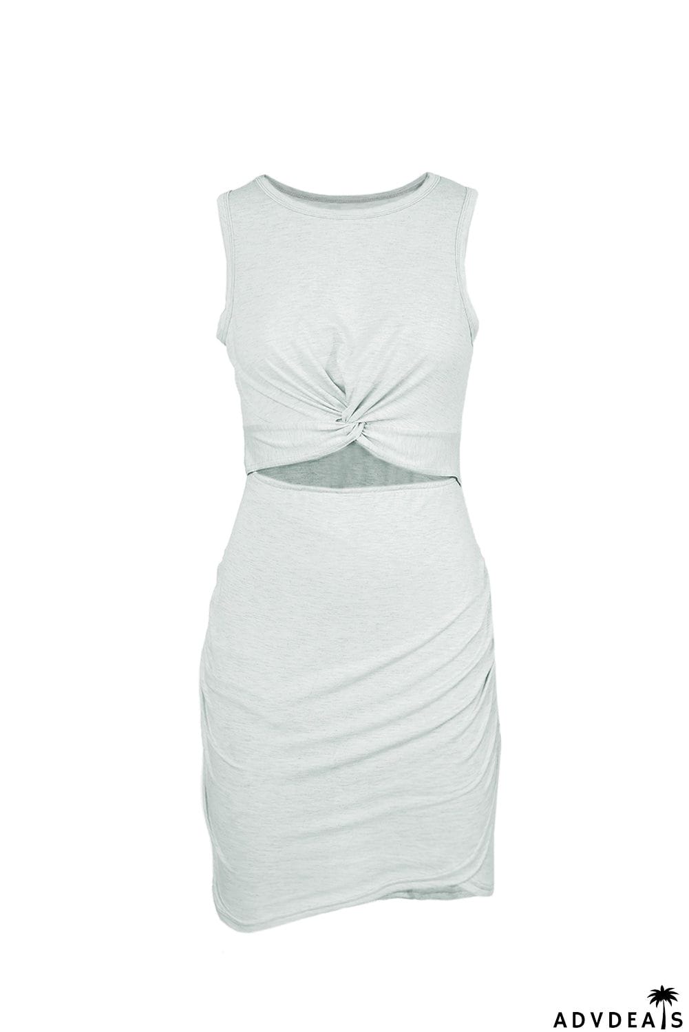 Burgundy Crew Neck Sleeveless Twist Hollow-out Bodycon Mini Dress