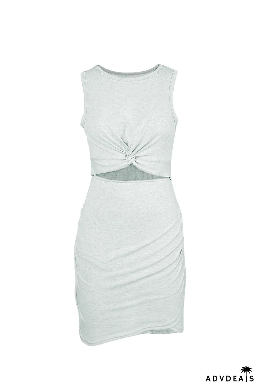 Burgundy Crew Neck Sleeveless Twist Hollow-out Bodycon Mini Dress