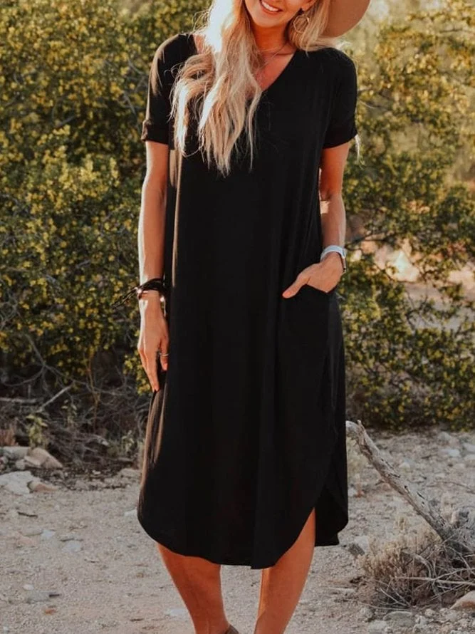 Casual Cotton-Blend Dresses Black Dresses