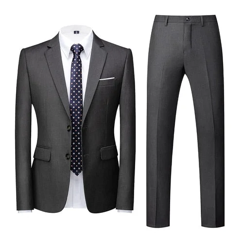 Inongge Spring Autumn Fashion New Men's Business Casual Solid Color Suits / Male Two Button Blazers Jacker Coat Trousers Pants