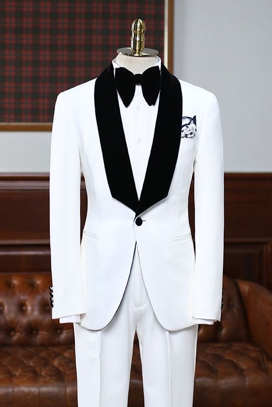 Elegant White Bespoke Slim Fit Wedding Suit For Grooms | Ballbellas Ballbellas