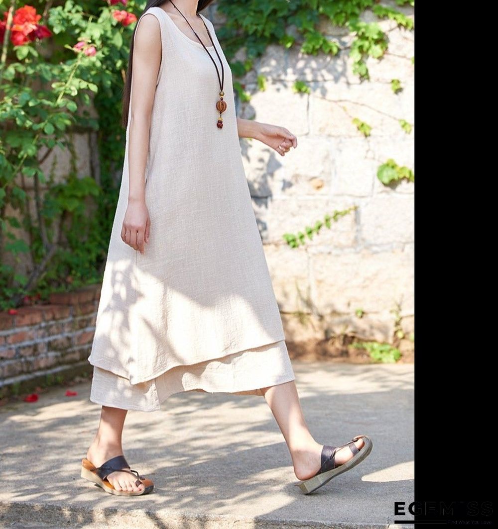 Bohemian holiday stitching dress White Dresses | EGEMISS