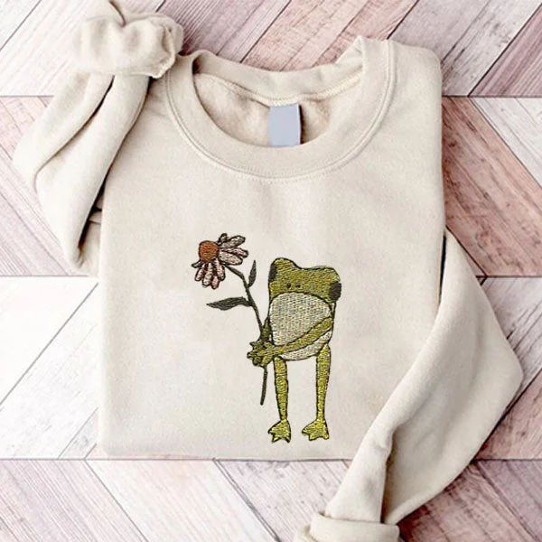 Flower Frog Embroidered Sweatshirt