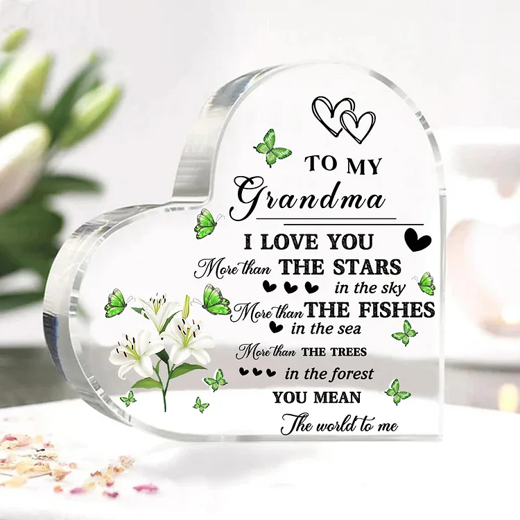 To My Grandma Acrylic Butterfly Flower Heart Keepsake Desktop Ornament-You Mean The World To Me-Special Gift For Nana for Nan