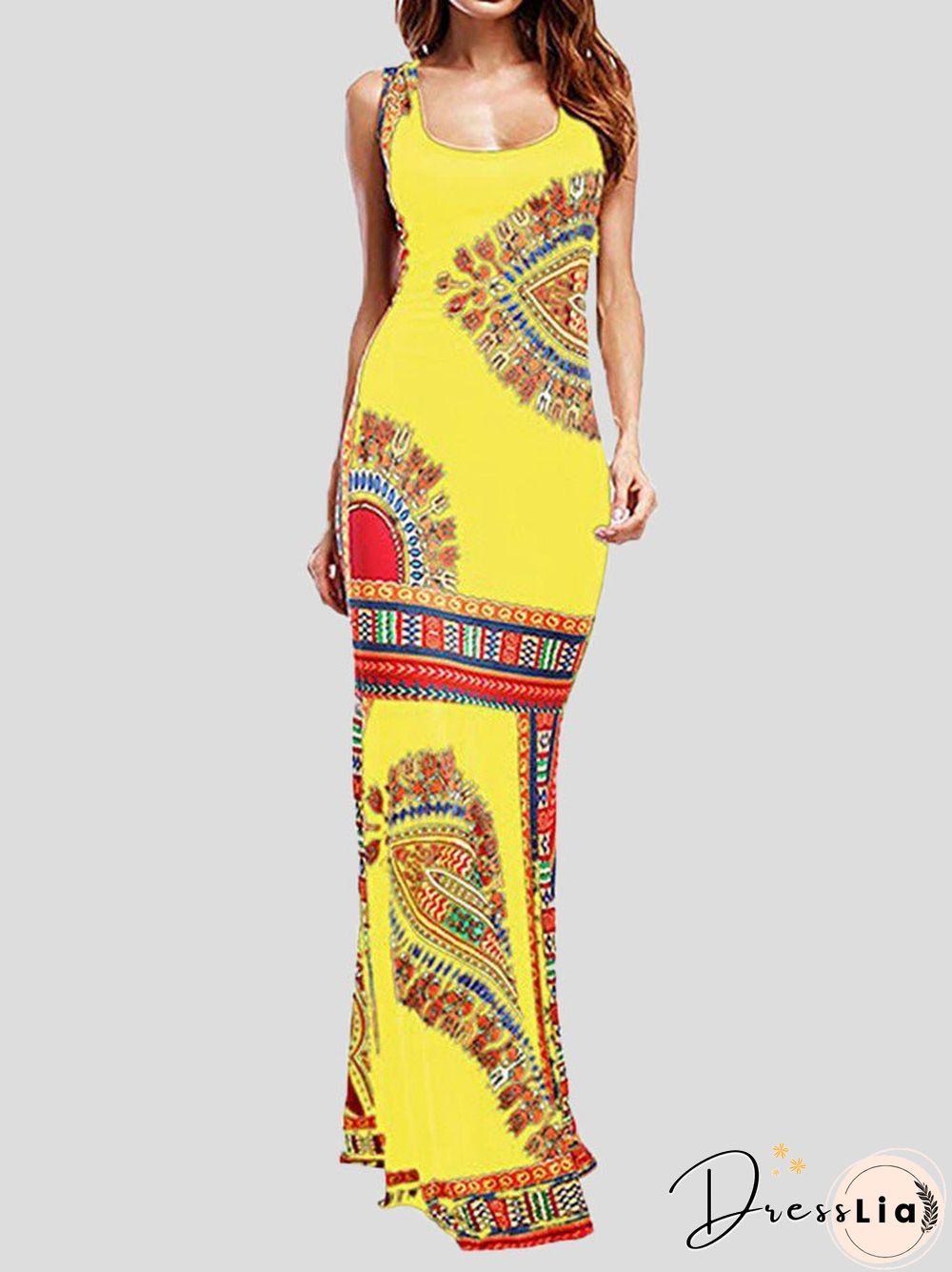 Women'S Dresses Vintage Print Sleeveless Slim Fit Dress