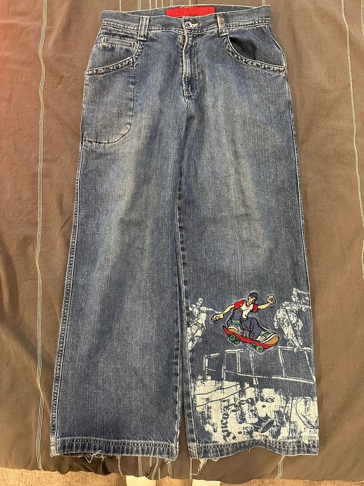 Arorigin American Jeans Y2K Clothes Mens Womens Rock Hip Hop Skateboard Cartoon Graphics Retro Blue Baggy Jeans Wide Skateboard Trousers
