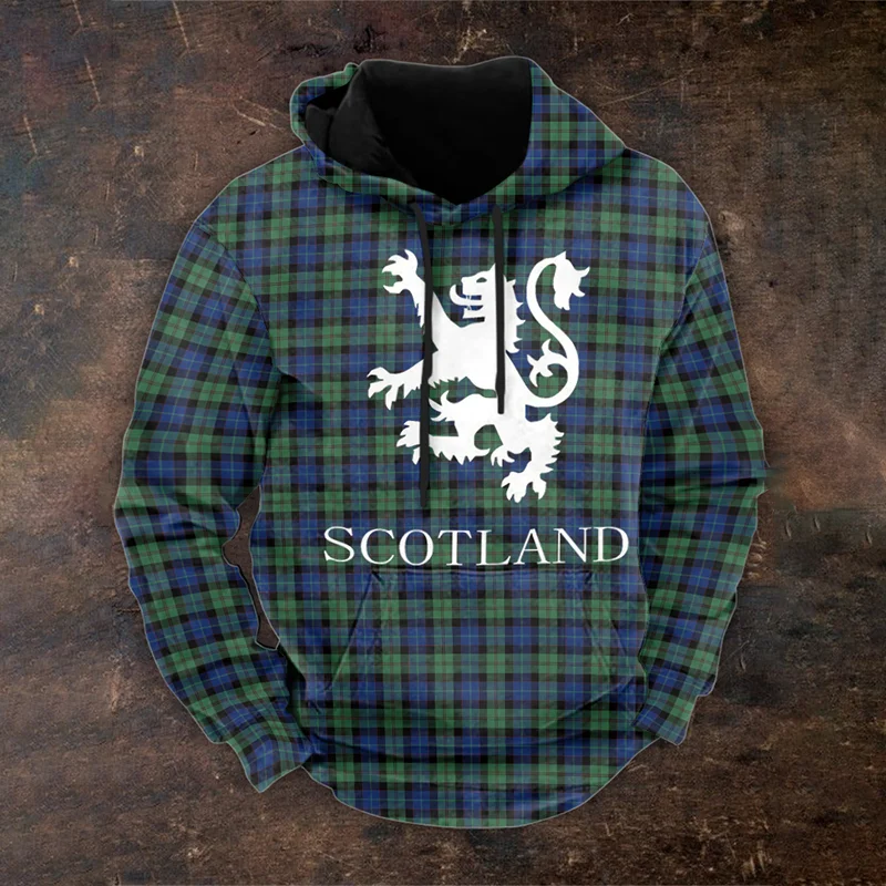 Scotland Plaid Lion Print Casual Hoodie