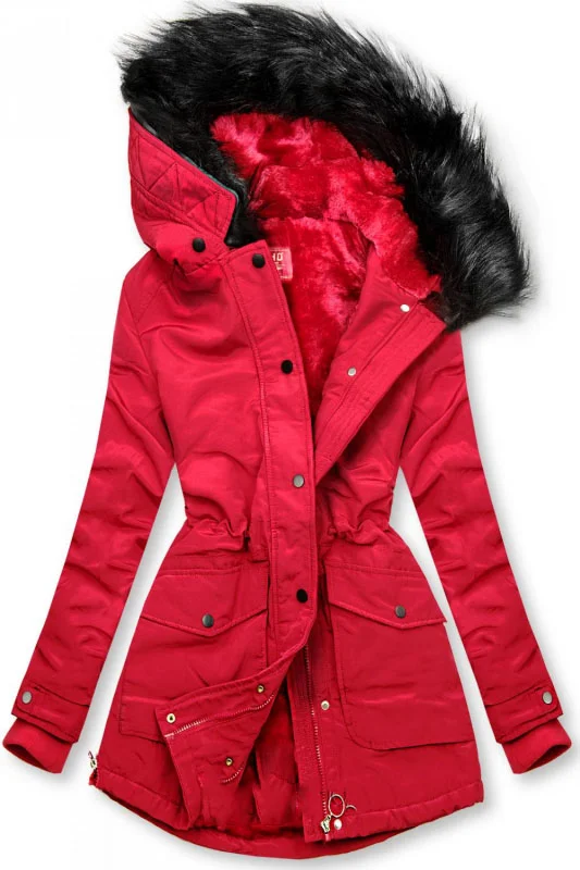 Winter parka with plush lining red