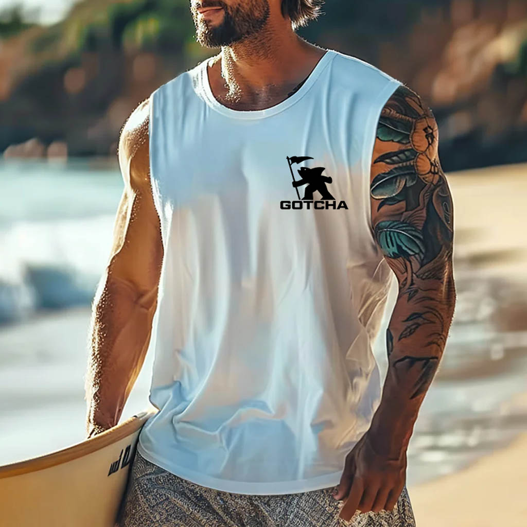 Men's Vintage Surfing Flag Graphic Print Round Neck Sleeveless Tank Top / TECHWEAR CLUB / Techwear