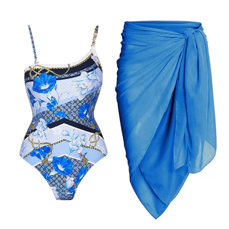 Flaxmaker Printed One Piece Swimsuit and Sarong