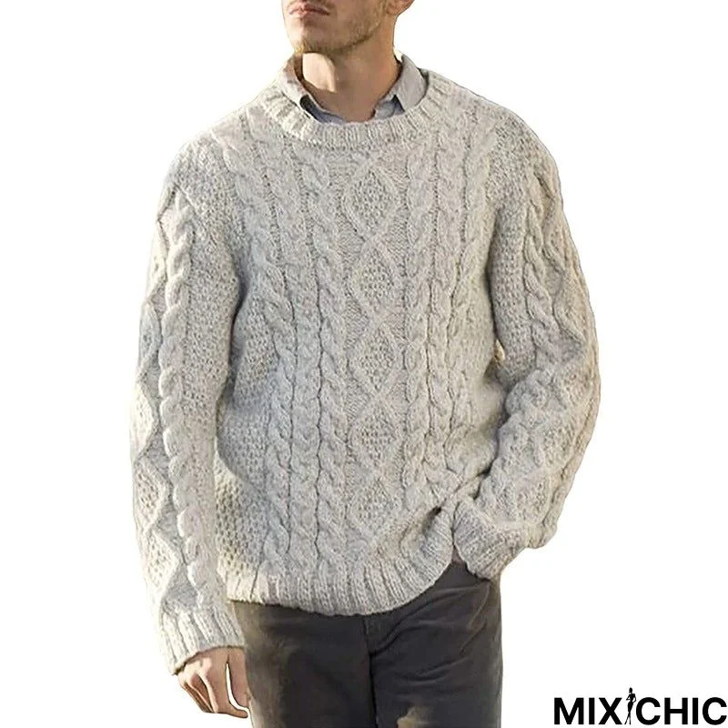 Solid Color Round Neck Long Sleeve Sweater Men's Wear