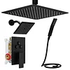 [US Local Warehouse] Mixer Shower W/ 12in Ceiling Mount 6in Wall Mount Showers Head Ceiling Mounted Shower System Combo Set Push Button Diverter with 2 in 1 Handheld for Bathroom and Hotel
