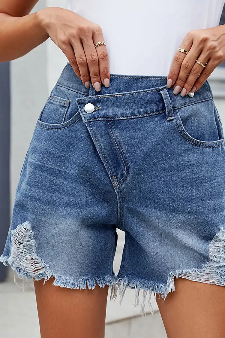 Summer Asymmetrical Fringe Denim Shorts