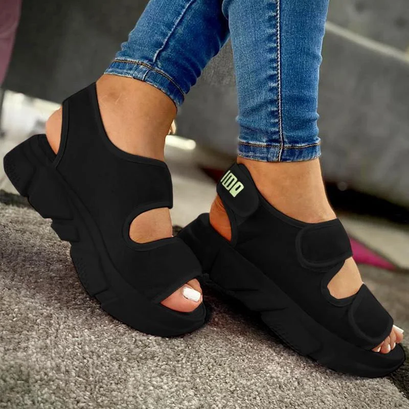 Women Sandals Wedges Hook&loop Platform Solid Color Ladies Shoes 2021 Summer New Fashion Casual Outdoor Beach Female Footwear