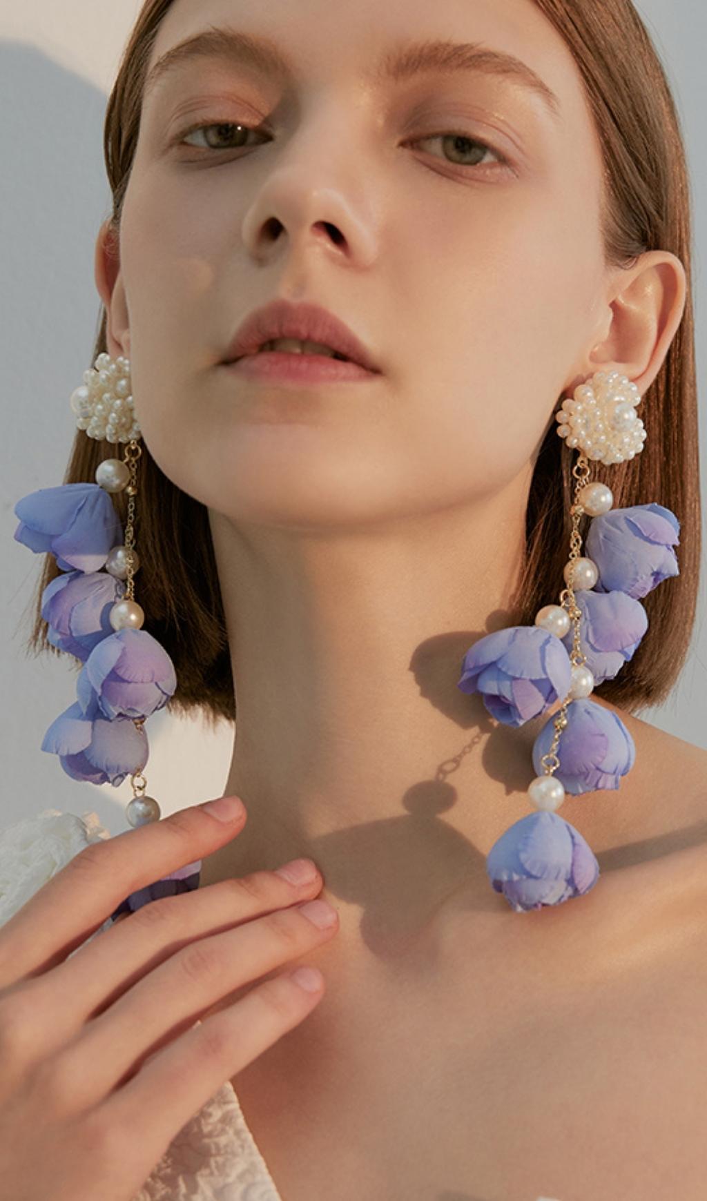 Fashionslee WomenAlejandra Violet Pearl Flower Earrings