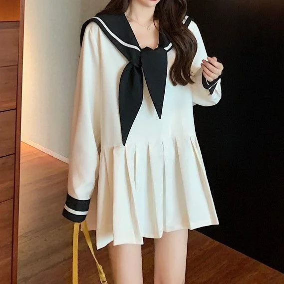Collared Long-Sleeve A-Line Dress YP2178