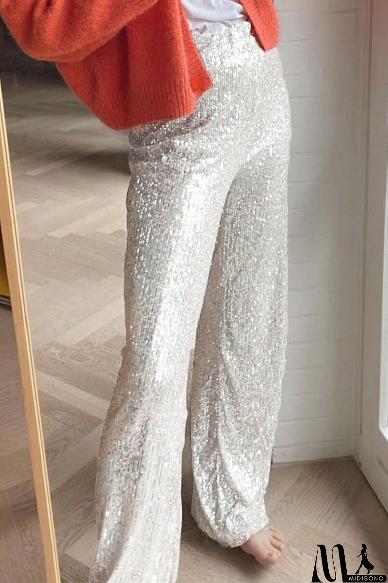 MidiSono - Casual British Style Solid Sequins Loose Low Waist Straight Solid Color Bottoms