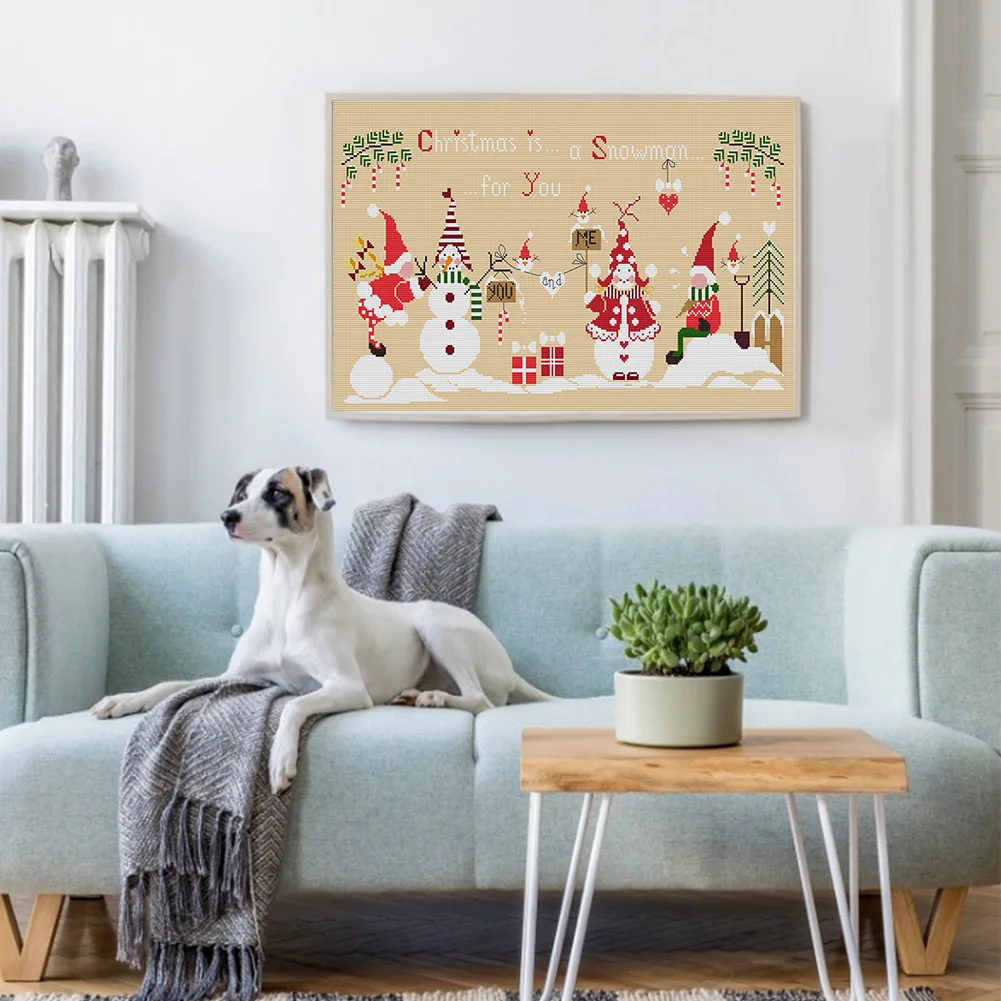 DIY Stamped Cross Stitch 14CT Full Embroidery 57*36cm - Christmas Snowman