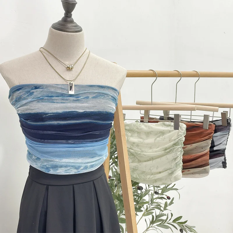 Uveng Sweet Cool Hottie Ultra-Short Umbilical Wrap Chest Sleeveless Coat Yarn Folding Tie Dye Chest Tight Waistcoat 8852