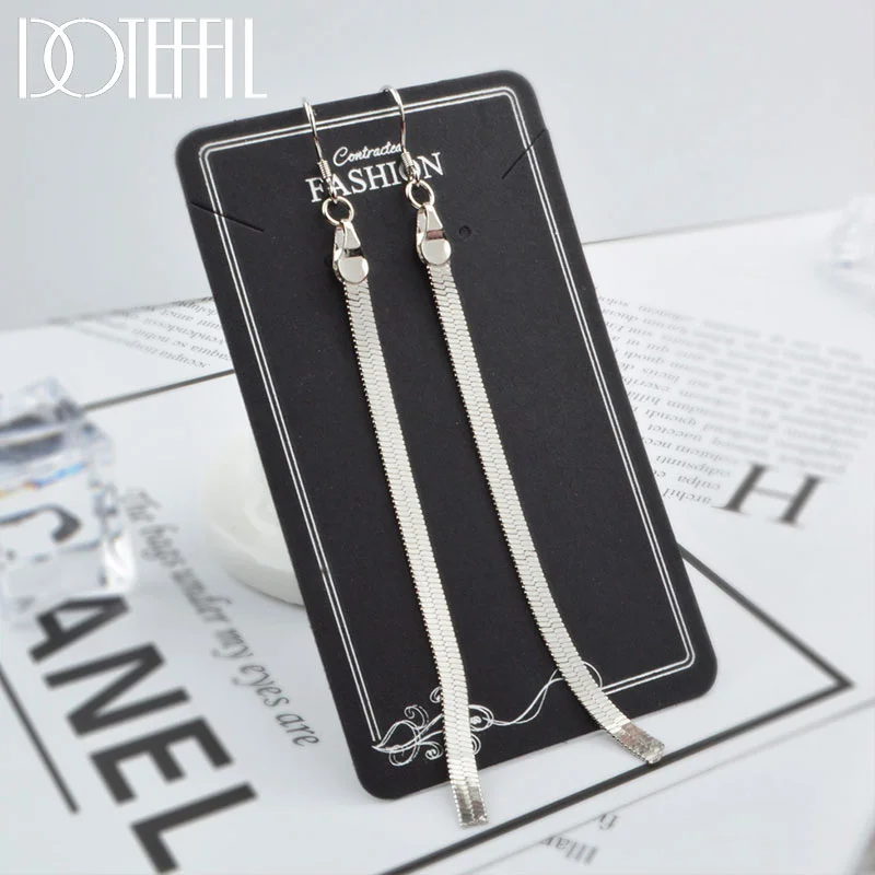 DOTEFFIL 925 Sterling Silver Gold Snake Bone Tassel Pendant Earrings Charm Women Jewelry 