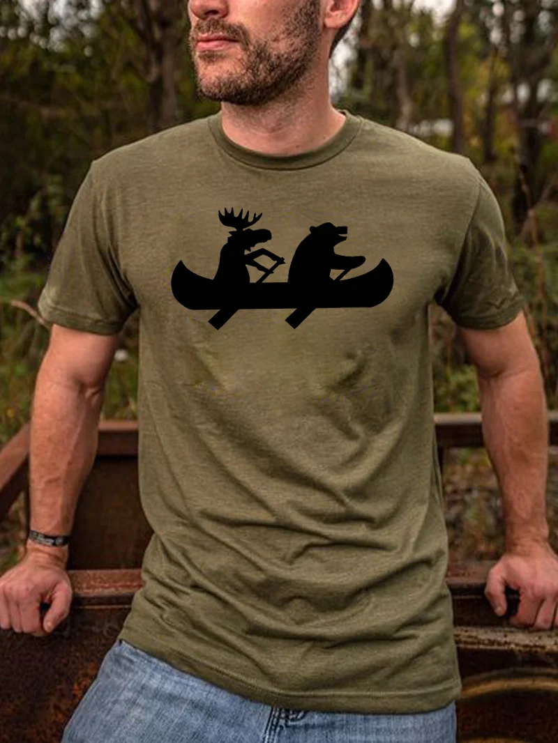 Elk Bear Rowing Boat Printed T-Shirt in  mildstyles