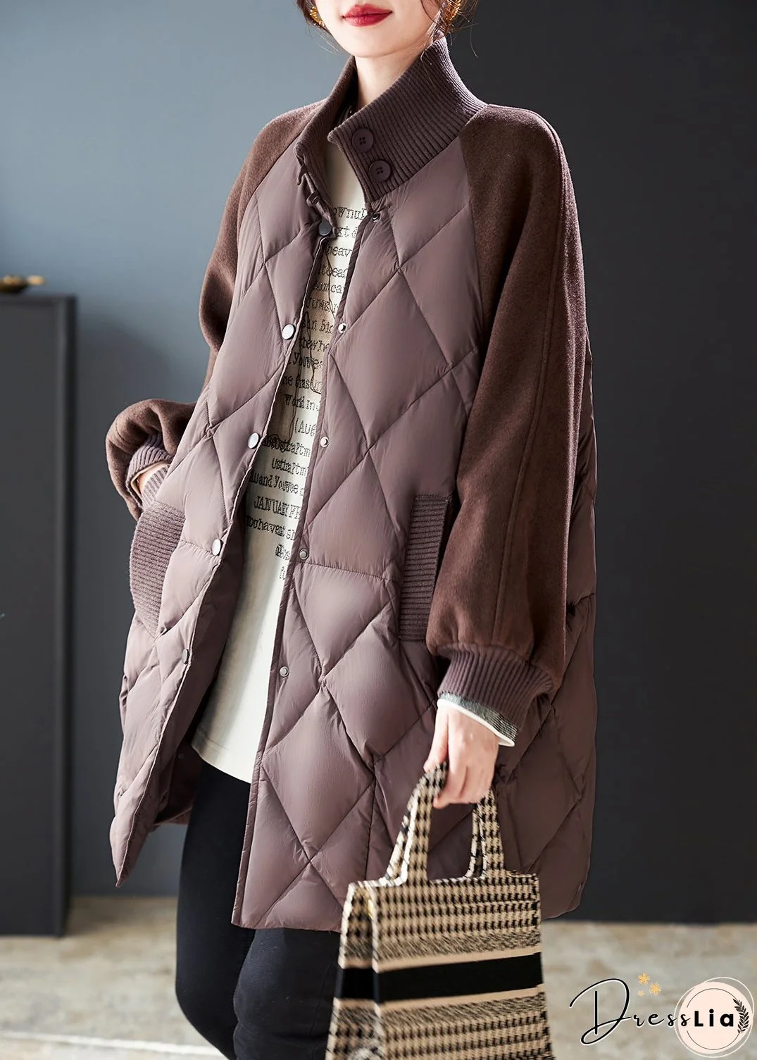 Stylish Brown Oversized Patchwork Woolen Fine Cotton Filled Jackets Winter
