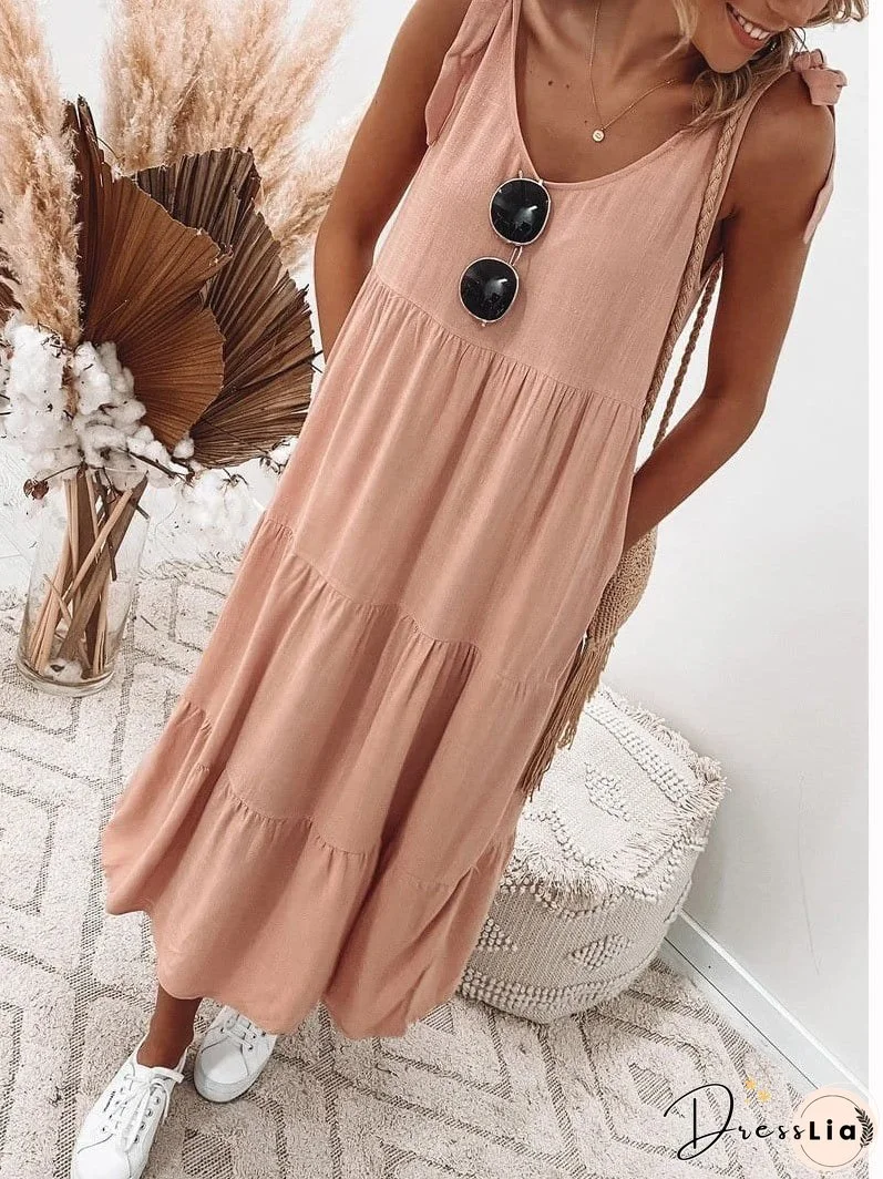 Lace-up Sleeveless Solid Color Casual Dress