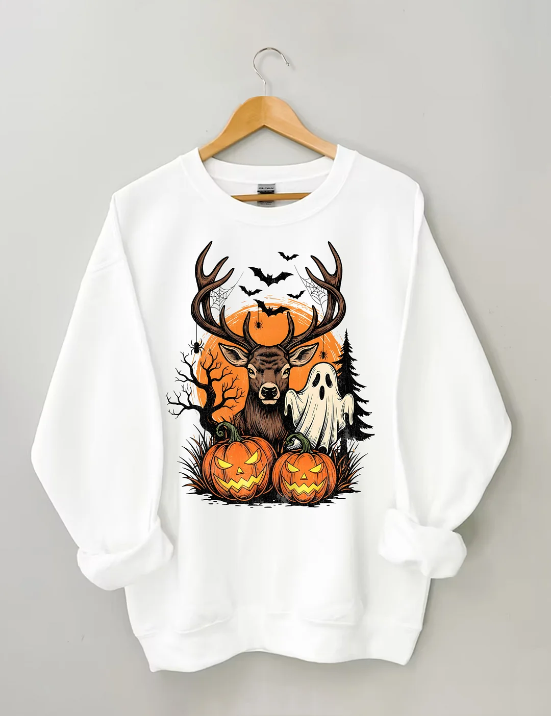 Halloween Deer Ghost and Pumpkins Sweatshirt
