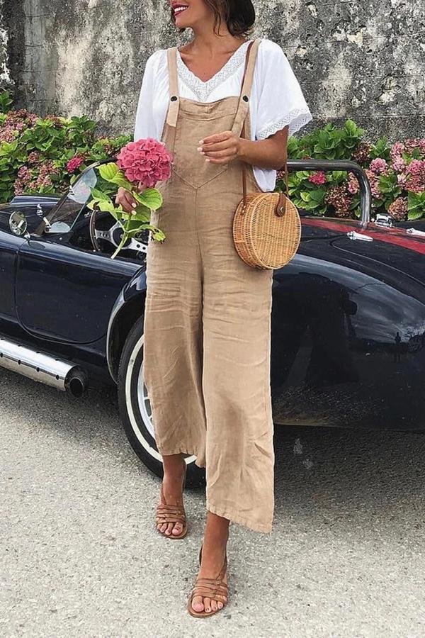 Vacation Solid Wide Leg Overalls
