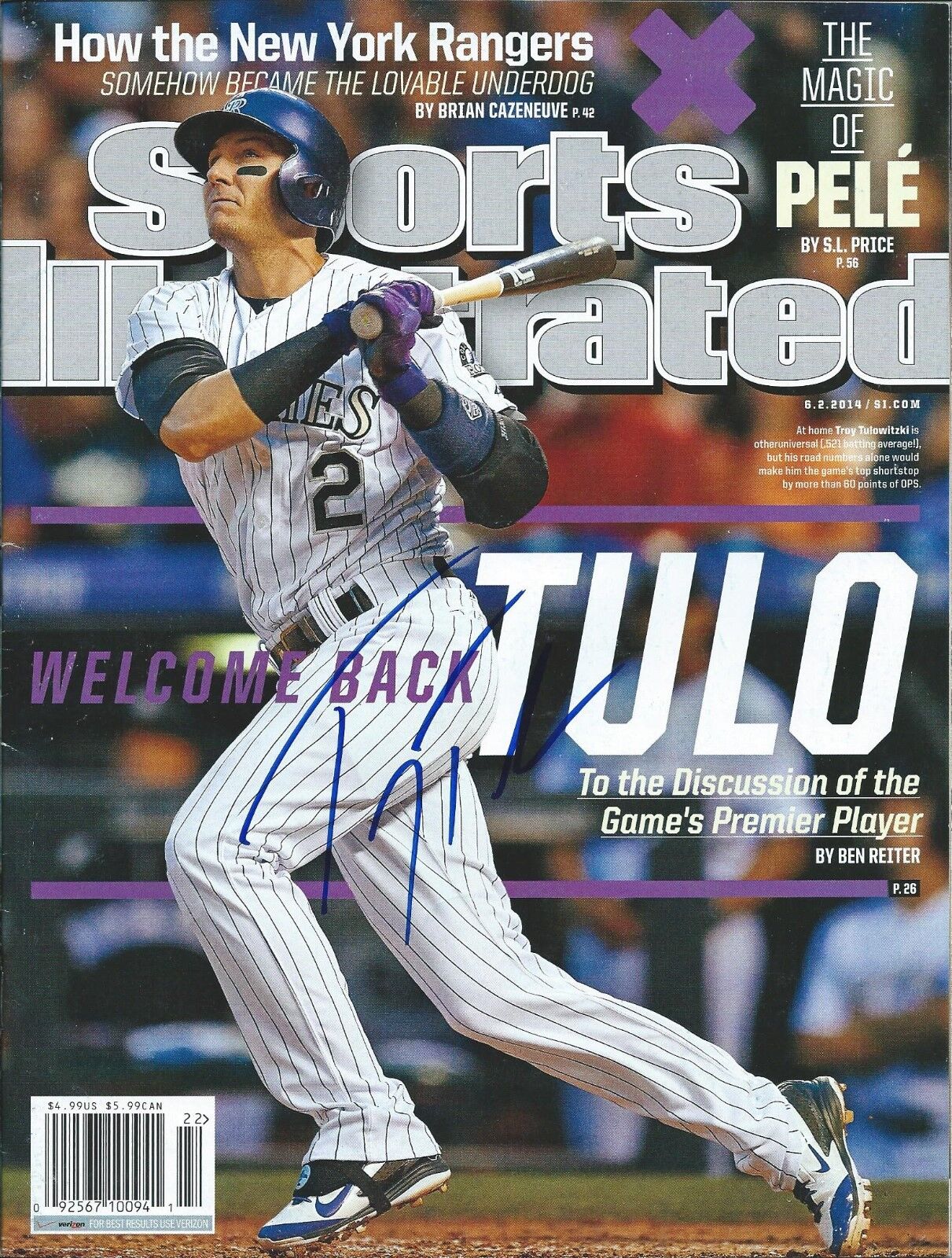 TROY TULOWITZKI signed SPORTS ILLUSTRATED COLORADO ROCKIES w/COA RARE