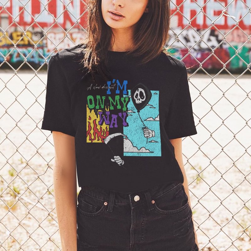 I’m On My Way Skull Balloon Graphic Fashion T-shirt - Krazyskull