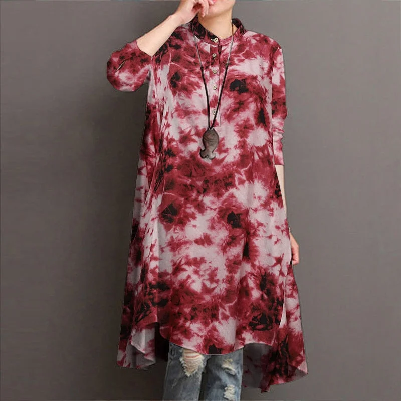 Fashion ZANZEA Women Long Sleeve Tie Dye Printed Blouse Autumn Gradient Color Shirt Female Loose Long Top Tunic Blusas Femininas