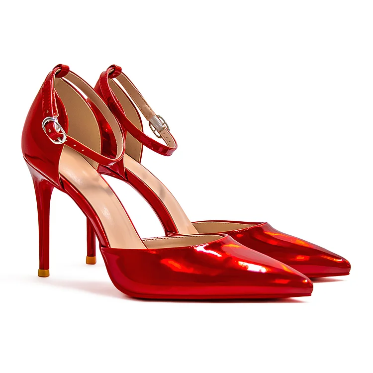 100mm Women’s High Heels Ankle Strap Pointed Toe Colorful Pumps Wedding Party Red bottom Sandals Vocosi VOCOSI
