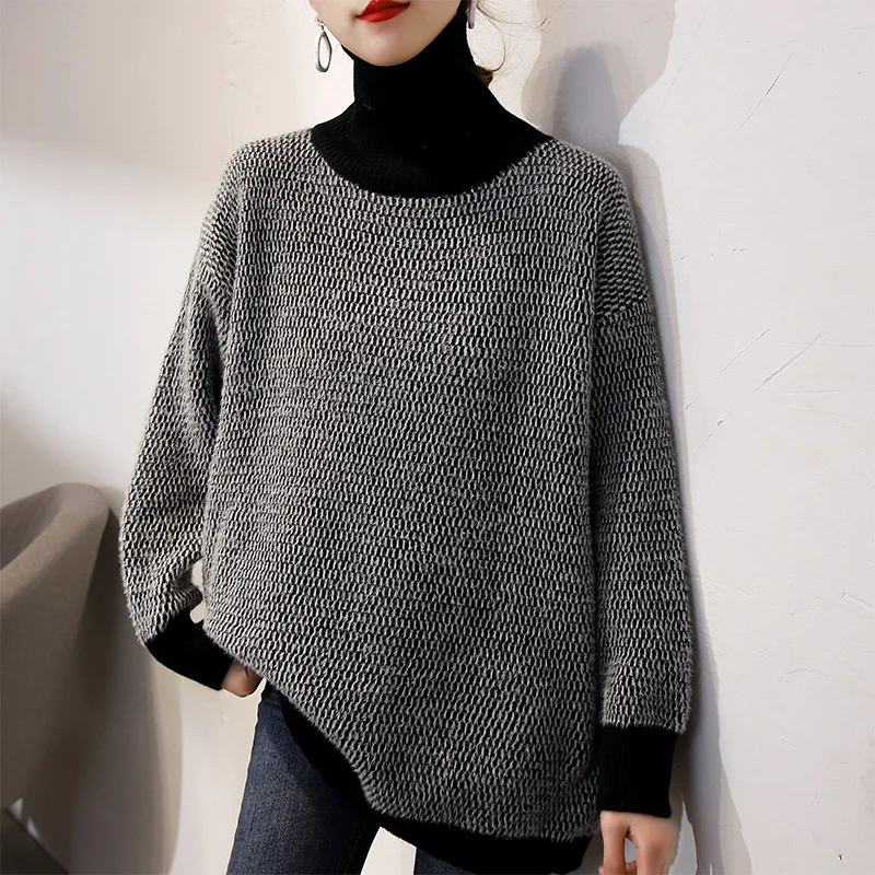 Toloer Toloer New Autumn / Winter Of 2023 Loose Wear Lazy Wind Knit Female Bottom Shirt Korean Version Of The Turtleneck Sweater Female-Outfit Ideas