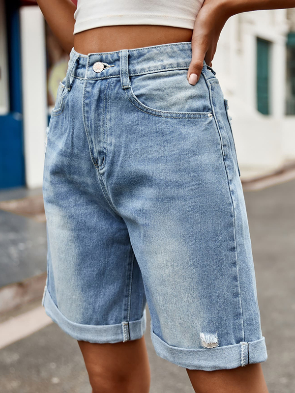 Ripped High Waist Washed Women's Denim Shorts tjj Shicloths